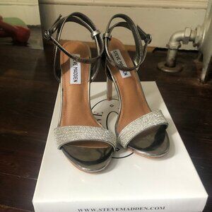 Steve Madden "Ritter" Pewter and Rhinestone Stiletto Sandals, Size 6.5, NWB